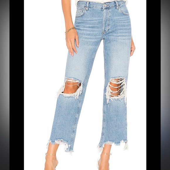 Free People Maggie Straight Ankle Crop Destroyed Jeans 27 Chewed Hem - Picture 1 of 7